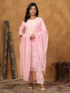 Light pink cotton silk festive kurti set