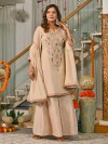 Beige silk kurti palazzo set with dupatta
