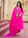 Magenta cotton embroidered kurti pant set
