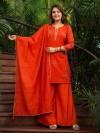 Orange cotton silk kurti palazzo festive set