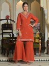 Orange silk georgette embellished kurti set