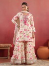 Cream cotton silk printed sharara kurti set