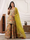 Olive cotton silk mehendi sharara kurti set