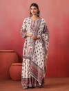 Off white silk printed palazzo kurti set