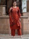 Brown cotton yoke style festive kurti set