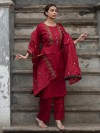 Maroon cotton kurti set with yoke style