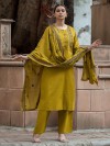 Olive cotton kurti set with yoke style