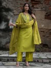 Light green cotton yoke embroidered kurti set