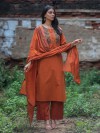 Light brown cotton yoke festive kurti set