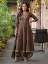 Brown cotton silk embellished kurti set