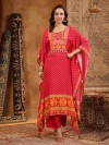 Red silk kaftan style kurti pant set