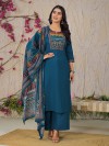 Rama blue cotton silk palazzo kurti set