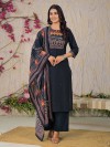 Navy cotton silk yoke palazzo kurti set