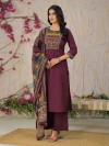 Wine cotton silk festive palazzo kurti set