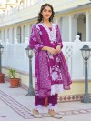 Purple printed kurti set in cotton silk