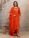 Orange silk kurti set with yoke style