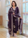 Purple cotton silk festive kurti set with print