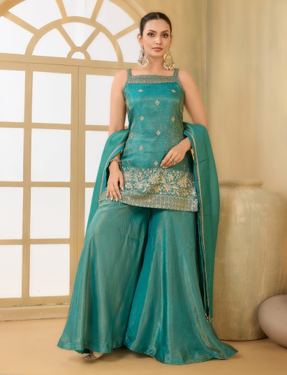 Rama green punjabi style silk palazzo suit
