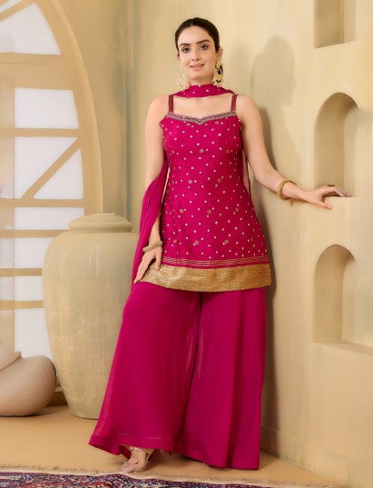Rani pink punjabi style palazzo suit