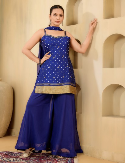 Blue punjabi style georgette palazzo suit