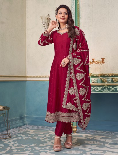 Maroon pakistani style silk salwar suit