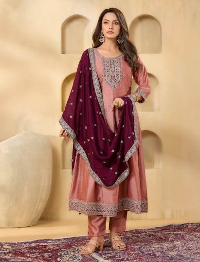 Onion pink yoke style silk salwar suit