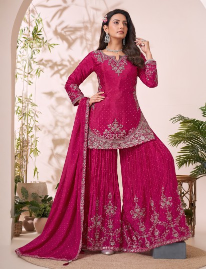 Rani pink pakistani style satin palazzo suit