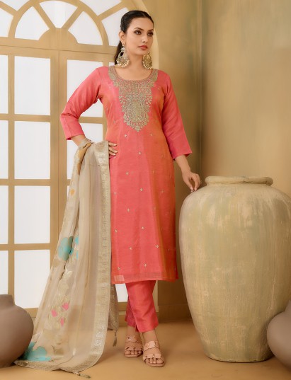 Gajri pink silk straight cut salwar suit