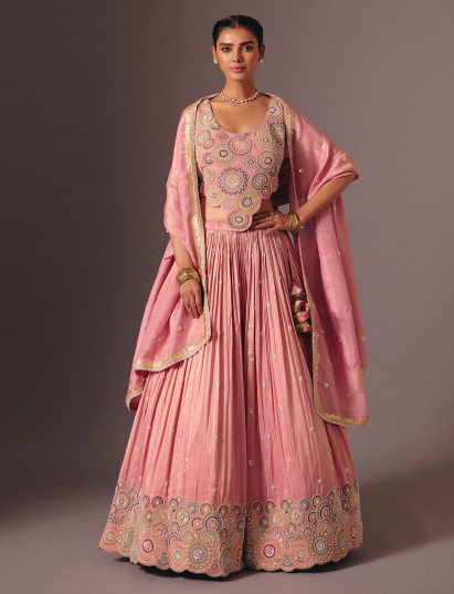 Pink silk designer reception wear lehenga choli