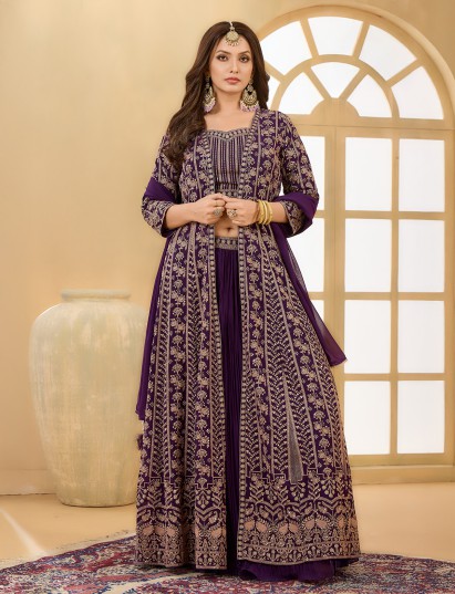 Purple pakistani jacket style lehenga choli