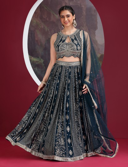 Rama blue embellished designer lehenga choli