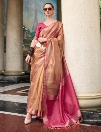 Golden tissue silk saree with zari weaving 