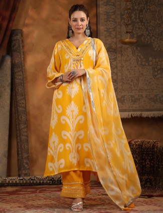 Yellow cotton silk kurti set for festival season