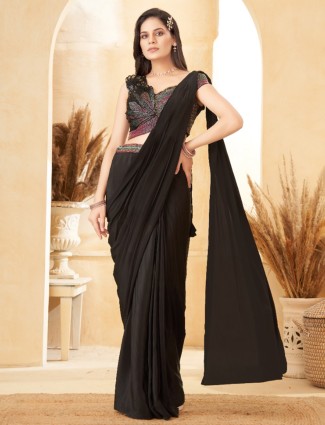 Black elegant satin silk party wear saree