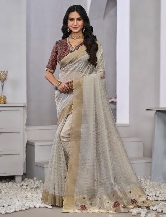 Grey zari weaving silk saree for wedding