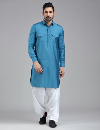 Serene moonstone blue pathani suit for a polished look