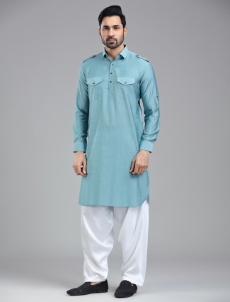 Regal firozi blue pathani kurta set for an elegant appearance