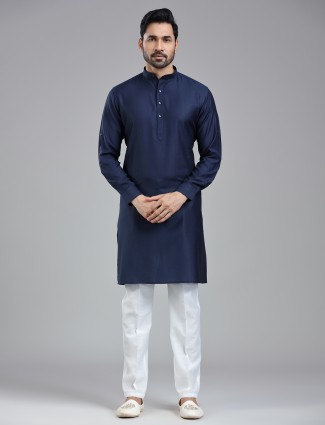 Wonderful oxford navy festival kurta suit for festival