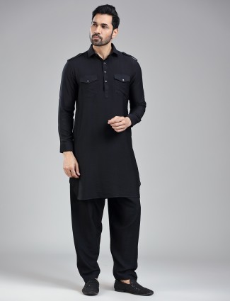 Classic black pathani suit for a sophisticated appeal