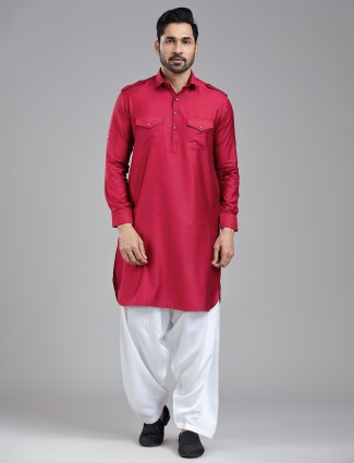 Rich dark red pathani kurta suit for an elegant statement