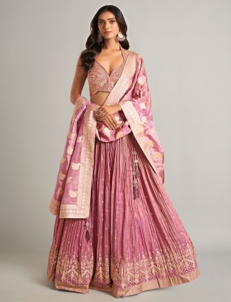 Classy onion pink laycra lahenga choli