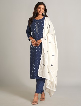 Dazzling navy silk salwar suit with dupatta