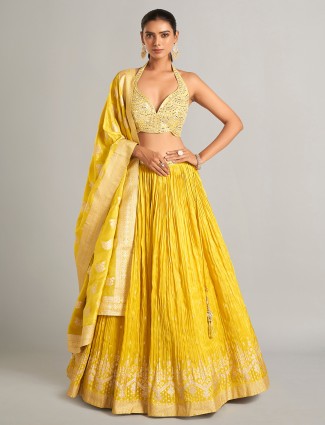Trendy mustard yellow laycra lehenga choli