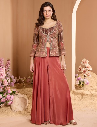 Designer rust orange reception style palazzo suit