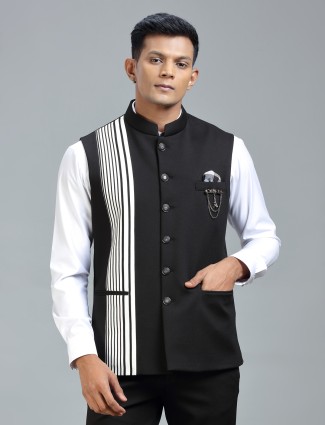Black stripy modern classic waistcoat for men