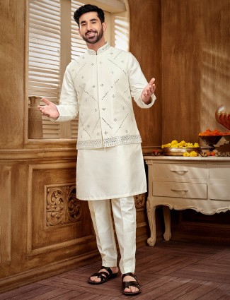 Luxurious cream embroidered waistcoat set for celebrations