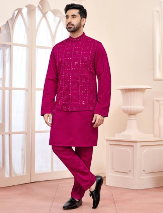 Elegant rani colour waistcoat set with intricate embroidery