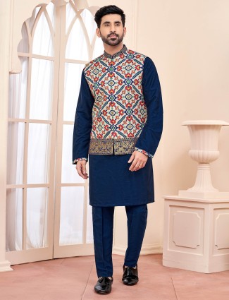 Regal indigo blue waistcoat set for special occasions
