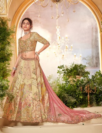 Lovely golden hue bridal style unstitched legenga choli
