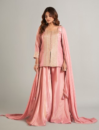 Stylish onion pink silk palazzo salwar suit